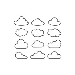 Cloud set icon line in white on an isolated background. EPS 10 vector