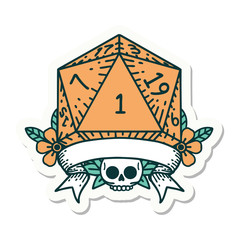 natural one d20 dice roll sticker