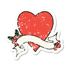 grunge sticker with banner of a heart