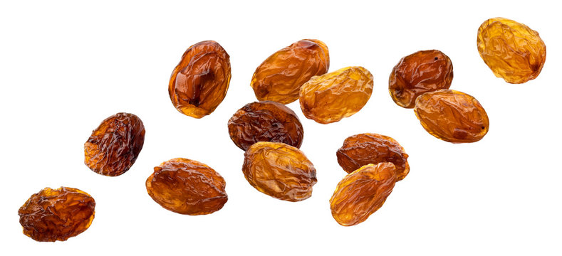 Raisins isolated on white background, close up