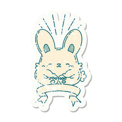 grunge sticker of tattoo style happy rabbit