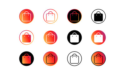 Shopping bag icon set. Button in social media instagram concept for applications, web, app. Vector on isolated white background. EPS 10.