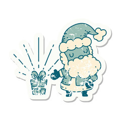 grunge sticker of tattoo style santa claus christmas character