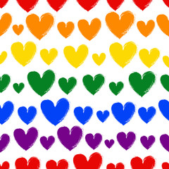 Seamless pattern of hearts of rainbow colors. LGBT pride symbol. Vector illustration.