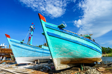 Worker in Shipyard. Shipyard industry ,( ship building) Big ship on floating dry dock in shipyard, Phu Quoc island, Kien Giang, Vietnam