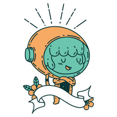 banner with tattoo style woman in astronaut suit