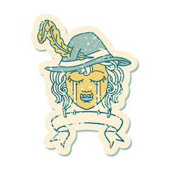 crying orc bard character with banner illustration