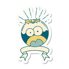 sticker of tattoo style shocked christmas pudding