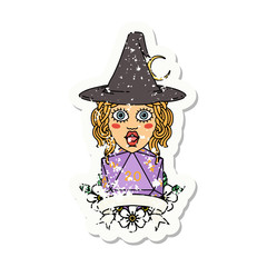 human witch with natural twenty dice roll illustration