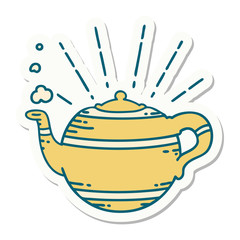 sticker of tattoo style steaming teapot