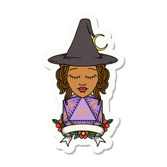 human witch with natural twenty dice roll sticker