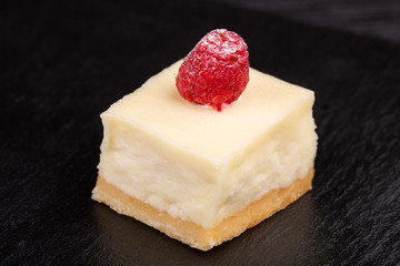 Pie souffle with cream and fresh raspberry