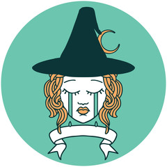 crying human witch with banner icon