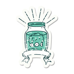grunge sticker of tattoo style brain in jar