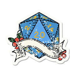 natural twenty D20 dice roll grunge sticker