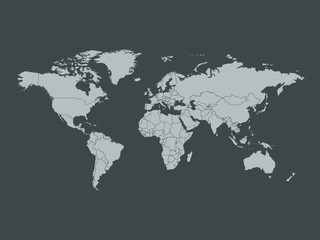 Fototapeta na wymiar High detailed world map in grey color on dark background. Perfect for backgrounds, backdrop, business concepts, presentation, charts and wallpapers.