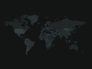 Fototapeta na wymiar High detailed world map in greys colors on dark grey background. Perfect for backgrounds, backdrop, business concepts, presentation, charts and wallpapers.