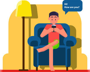 A man chatting with his friends using cellphone