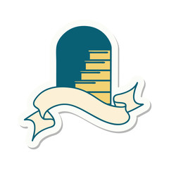 tattoo sticker with banner of a doorway to steps