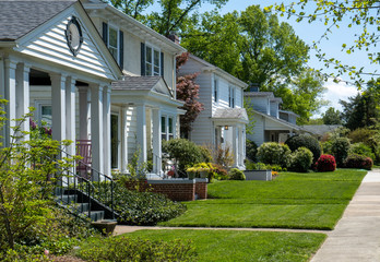 Older established urban residential neighborhood  in spring.