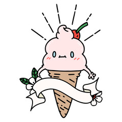 banner with tattoo style ice cream character