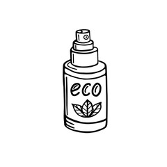 hand drawn eco bottle isolated on white background.Doodle style sketch. Organic cosmetics icon