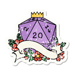 natural twenty D20 dice roll grunge sticker