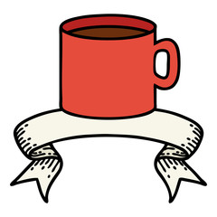 tattoo with banner of cup of coffee