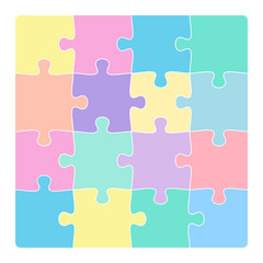 colorful 4x4 jigsaw puzzle template isolated on white vector illustration © Christian Horz