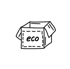 hand-drawn cardboard box isolated on white background. Organic. paper eco-friendly box. Doodle style. Vector illustration