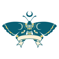 tattoo with banner of a moth