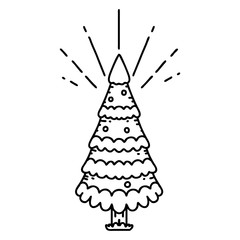 traditional black line work tattoo style snow covered pine tree