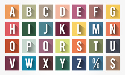 Flat Design Letters, icons alphabet with long shadow, concept background