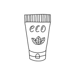 Eco cream isolated on a white background. Doodle style sketch. Icon of organic cosmetics