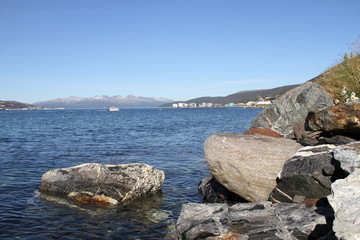 bird birds cormorants tromso tromsø  water travel tourism sea coast nature port blue landscape sky harbor architecture europe boatship mountain summer bay view city beautifull and mark mediterranean v