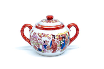 Kitsch Asian Style Tea Set on White Background