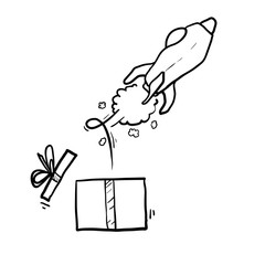 rocket launch from the box illustration symbol for start up business project with doodle hand drawn style