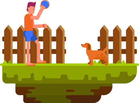 A Man Playing Frisbee With His Dog On Yard