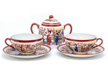 Kitsch Asian Style Tea Set on White Background
