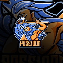 Vector logo the ancient Greek god Poseidon holds a trident in his hands
