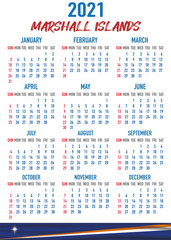 Marshall Islands Calendar with flag. Month, day, week. Simply flat design. Vector illustration background for desktop, business, reminder, planner