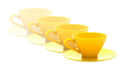 The cup on the white surface. 3D Illustration.