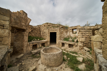Ruins of an ancient fortress, indoors. Ancient oriental sauna