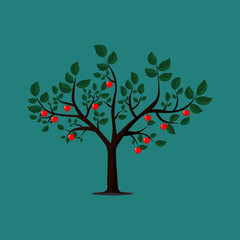 Flat design. Apple tree with green leaf