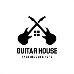 House of guitar logo design vector template,  Guitar house music logo. vector icon Illustration