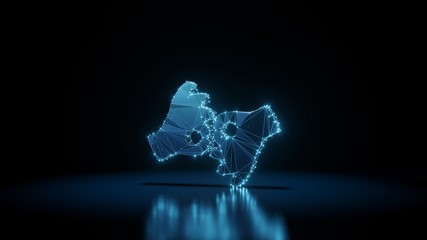3d rendering wireframe neon glowing symbol of American sign language interpreting on black background with reflection