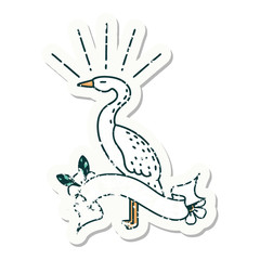 grunge sticker of tattoo style standing stork