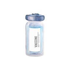 Medical vial for vaccination. Glass white transparent bottle with vaccine isolated on white background