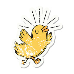 grunge sticker of tattoo style happy bird