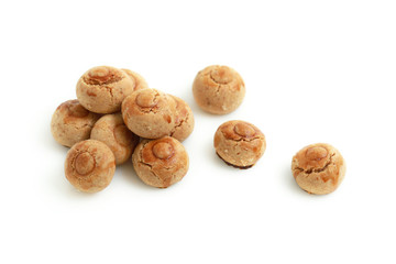 Homemade peanut cookies on white background, traditional Chinese new year snack.